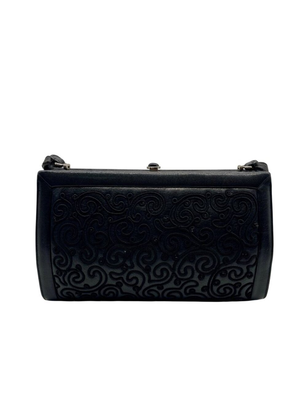 Judith Leiber Black Leather Clutch Shoulder Bag